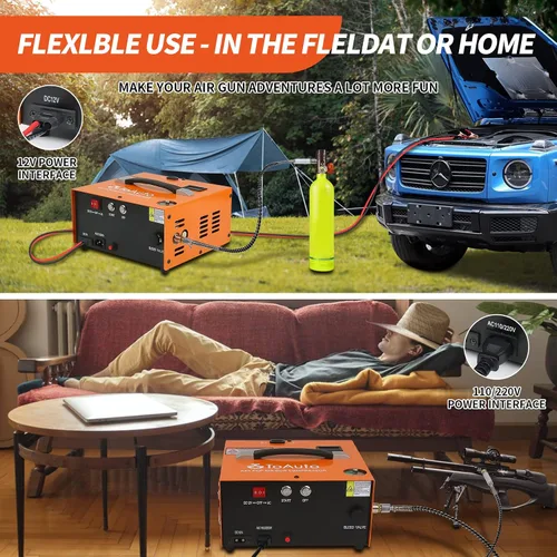 Vista 11 de TOAUTO A2X - Compresor de aire PCP mejorado, arranque con un botón, parada automática, portátil de 4500 Psi/30 Mpa, sin aceite/agua, compresor HPA