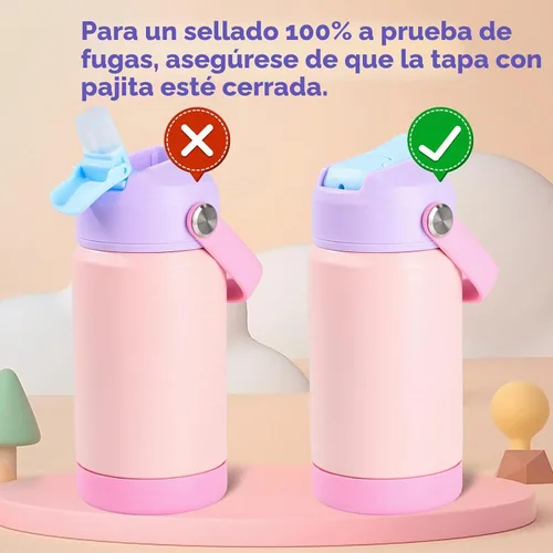 Vista 6 de Kerilyn 12oz Kids Water Bottle 2 Pack, Stainless Steel Insulated Water Bottle Bulk, Toddler Cups with Straws Leak-Proof, Kids Water Bottles for A.