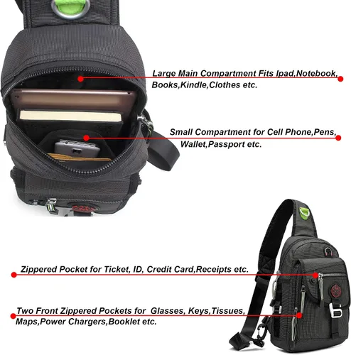 Vista 5 de Mochila Nicgid Sling bag crossbody bolsas para tablet ipad al aire libre, senderismo