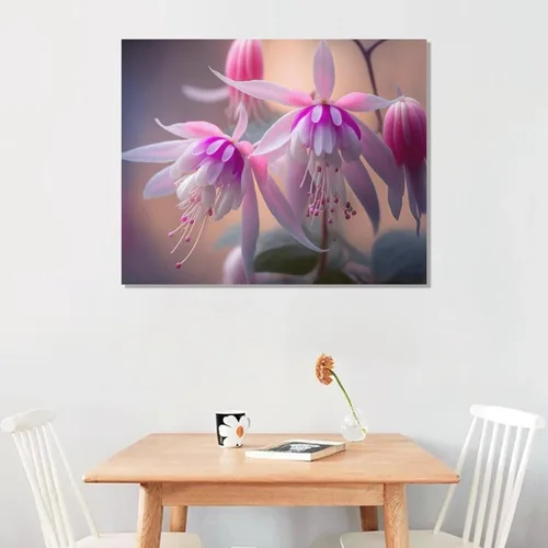 Vista 6 de Póster decorativo de pared, divertido lienzo enmarcado con flores rosas fucsias, pintura artística para baño, habitación de niños, regalos