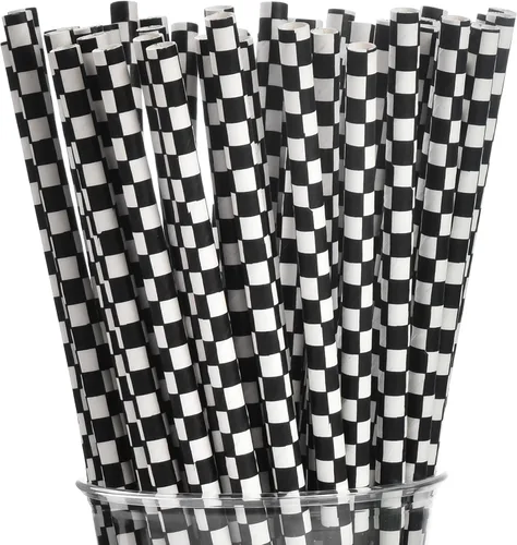 Vista 16 de ALINK - 100 pajitas de papel rayadas en blanco y negro, pajitas desechables biodegradables para Halloween, Navidad, cumpleaños, Año Nuevo