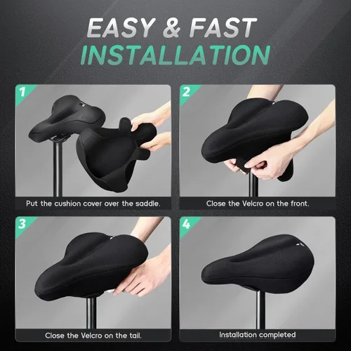 Vista 7 de MEENCOOL Bike Seat Cushion - Gel Padded Bike Seat Cover for Men Women Comfort, Adjustable Velcro Secure Bicycle Seat Cushion Compatible with