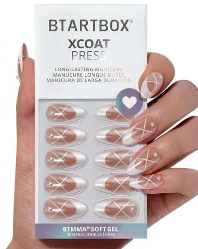 Vista 25 de BTArtbox Uñas Postizas Blancas Cortas a Presión - Uñas Postizas de Gel Suave en Forma de Almendra, Uñas Blancas con Pegamento para Uñas, Uñas