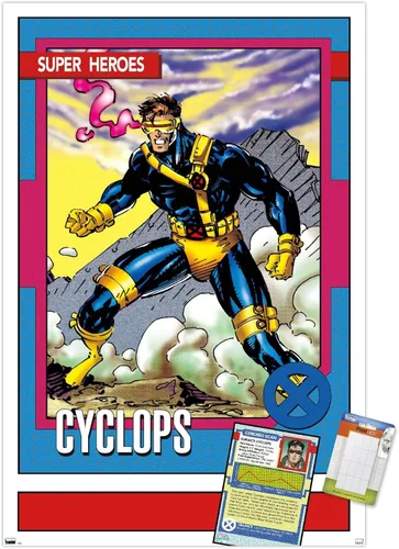 Vista 10 de Trends International Marvel Trading Cards - Póster de pared de cíclope, 14.725 x 22.375 pulgadas, versión enmarcada de madera de granero