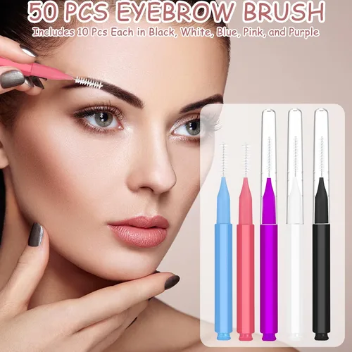 Vista 2 de 50 cepillos de cejas para cejas, cepillo multifuncional para peine de pestañas con tapa, herramienta portátil para cejas, brochas de cejas
