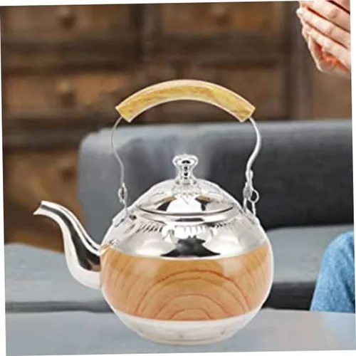 Vista 5 de GANAZONO Tetera de acero inoxidable con capacidad para tetera con mango ergonómico, diseño para sala de té, elegante accesorio de cocina funcional