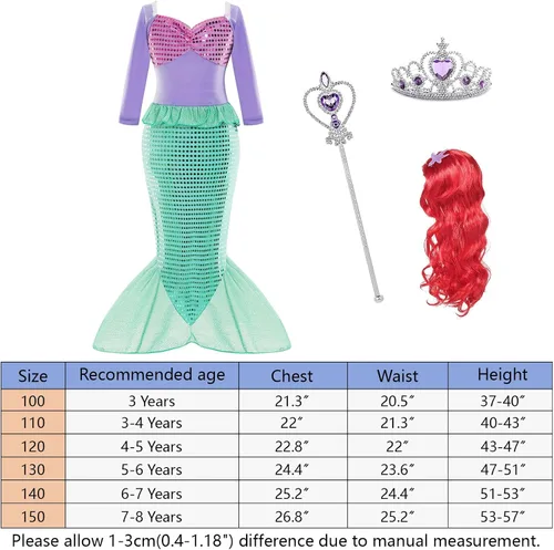 Vista 7 de LURLEEZ Little Girls Mermaid Costume Princess Ariel Dress Up for Girls 3-8 with Wig Birthday Party Cosplay