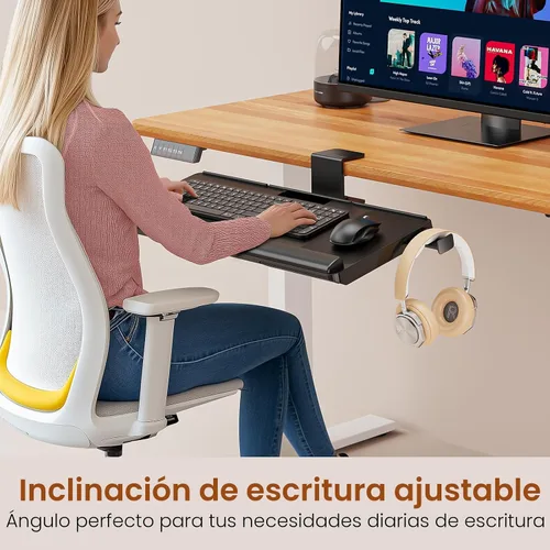 Vista 2 de Klearlook Bandeja para teclado debajo del escritorio con rotación de 360°, cajón ergonómico para teclado y ratón de computadora de 25" de ancho ×