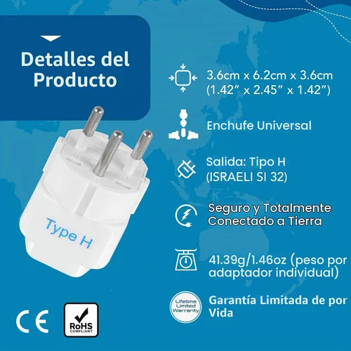 Vista 4 de Ceptics Israel - Adaptador de corriente de viaje universal con enchufe, funciona en Palestina, Jerusalén, Ciudad Santa, perfecto para cargar tus