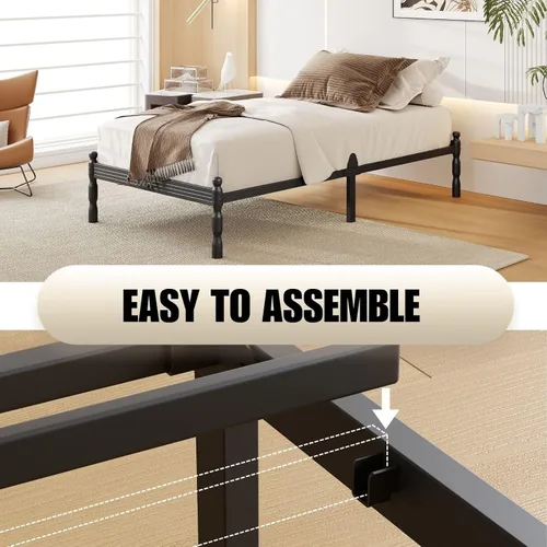 Vista 27 de 12 Inch Heavy Duty Black Metal Platform Bed Frame with Mattress Support, Twin Platform Bed Frame with Under Bed Storage, No Box Spring Needed, Easy