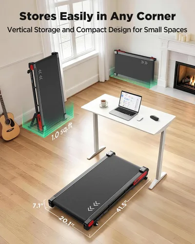Vista 5 de Jogwell Walking Pad with 15% Auto Incline, Full-Deck Design Under Desk Treadmill for Home Office, Vertical Storage, 4-Wheel Mobility, 3.0HP
