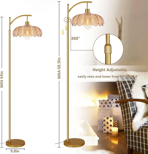 Vista 5 de AHDWDW Lámpara de Pie de Arco Dorado para Sala de Estar, Dormitorio, Lámparas de Pie Modernas Ajustables Únicas con Control Remoto, Lámpara de Pie