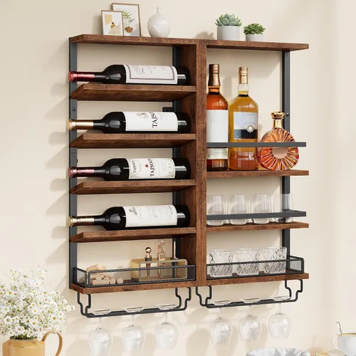 Vista 8 de Tajsoon Estante para botellas de vino, soporte para botellas, color marrón Marrón rústico