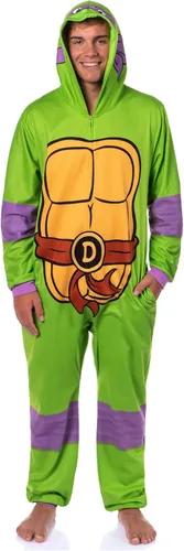 Vista 10 de INTIMO Disfraz de tortuga ninja con capucha para hombre, pijama de dormir para adultos Leonardo