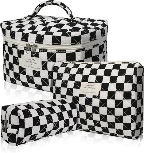 Vista 47 de Gosect Bolsa de maquillaje grande, bonita bolsa de cosméticos para mujeres y niñas, bolsa de aseo estética de coqueta floral, bolsa organizadora