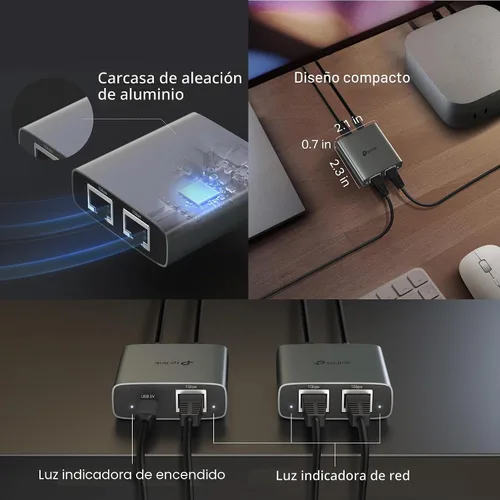 Vista 6 de TP-Link Divisor Ethernet 1 a 2, 1000 Mbps de alta velocidad de doble puerto divisor de Internet, compatible con Cat8/7/6/5e/5, cables USB-C