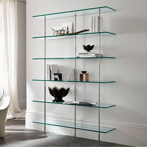 Vista 8 de Fab Glass and Mirror Estante rectangular de vidrio flotante con soportes cromados, 10" de largo x 42" de ancho Transparente