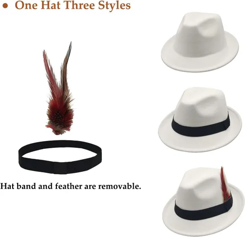 Vista 2 de Sombreros Trilby unisex clásicos para mujeres y hombres, sombreros de vestir de fieltro de ala corta, sombrero de Panamá con banda
