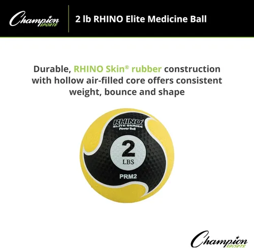 Vista 2 de Champion Sports Rhino Elite Medicine Ball – Textured Surface, Superior Grip, Hollow Synthetic Rubber for Consistent Bounce & Durability, Multiple