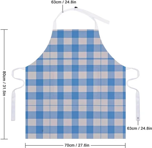Vista 2 de Personalized Blue And White Adult Apron, Kitchen Cooking Aprons for Woman Man, Adjustable Bib Apron with Pocket for Baking, BBQ Crafting Outdoors