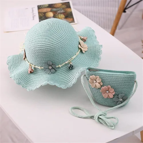 Vista 8 de Sombrero de paja para bebé niña + bolsa de playa para niñas, sombrero de paja para niños, sombrero, sombrero de flores para niños