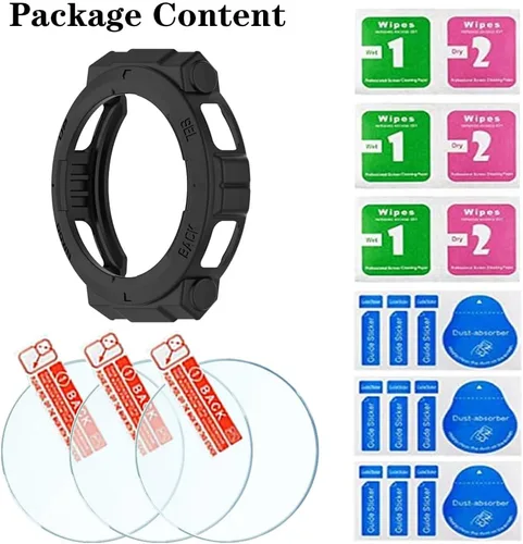 Vista 5 de Protector de pantalla de reloj (3+1 unidad) compatible con Amazfit Active Edge, película de vidrio templado, antiarañazos, cobertura completa