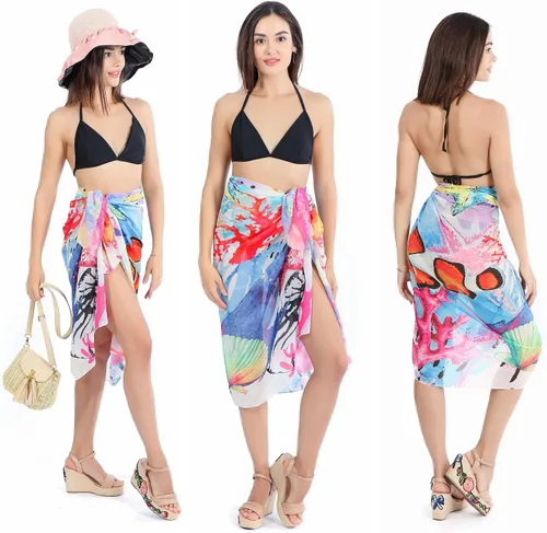 Vista 2 de Ayliss Traje de baño para mujer, de gasa, estampado, pareo para playa, pareo