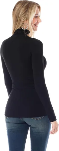 Vista 6 de MixMatchy Camiseta básica de manga larga con cuello alto y corte ajustado para mujer Negro