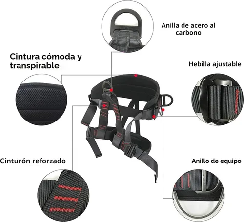 Vista 4 de Arnés de escalada de grosor ajustable, arneses de medio cuerpo para rescate de incendios, espeleología, escalada en roca, rapel, árbol, proteger