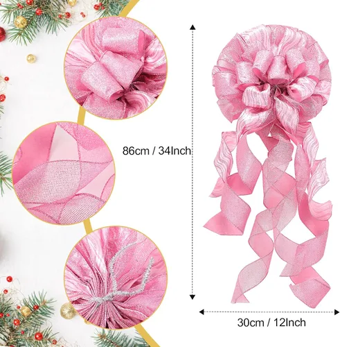 Vista 2 de Syhood Decoración para árbol de Navidad de 34 x 12 pulgadas, adornos grandes para árbol de Navidad y 24 flores de árbol de Navidad para decoración