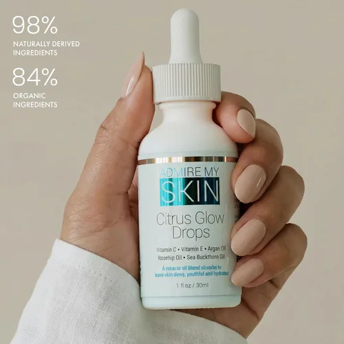 Vista 4 de Admire My Skin Aceite de vitamina C Gua Sha para la cara, aceite facial orgánico para una piel brillante con aceites de argán y rosa mosqueta