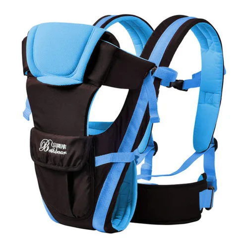 Vista 2 de Mochila 3D ajustable de 4 posiciones, bolsa envolvente suave estructurada ergonómica con correa delantera trasera para bebé recién nacido (azul)