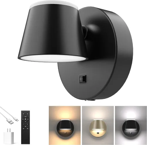 Vista 20 de URSOLA Aplique de pared que funciona con pilas con control remoto, lámpara de pared recargable con batería LED de 9000mAh, 3CCT y ajustable