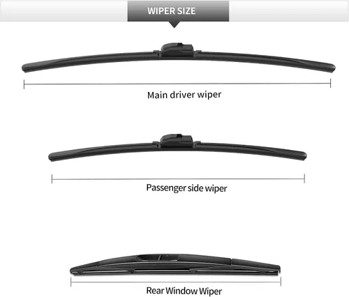Vista 3 de Limpiaparabrisas delanteros y traseros, 3 piezas de limpiaparabrisas delanteros y traseros de repuesto para Mazda CX-3 2016-2021, limpiaparabrisas