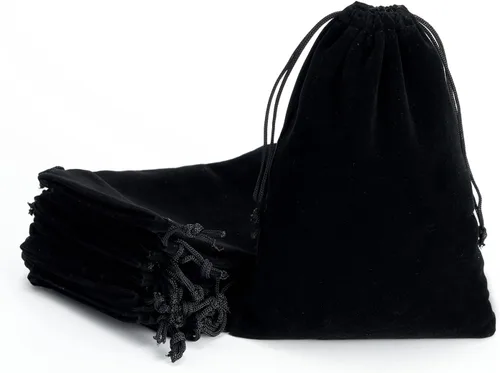 Vista 5 de Tendwarm 20 bolsas de terciopelo negro de tamaño mini de 3 x 3.9 pulgadas con cordón para joyas, bolsas de Navidad, regalos de boda