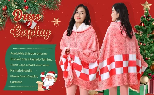 Vista 2 de Disfraz de manta Shinobu para niños y adultos Kamado Tanjirou, capa de felpa de una pieza Kamado Nezuko Cosplay