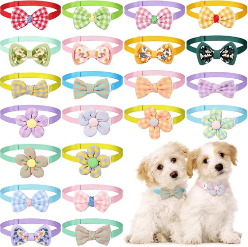 Vista 9 de Saintrygo Paquete de 22 Collares con Moño para Perro - Moño Ajustable, Corbata Floral para Gato, Perro Pequeño y Mediano, Cachorro (Lindo)