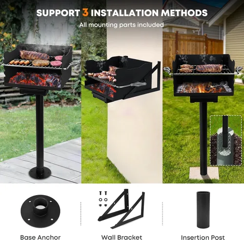 Vista 3 de Stanbroil Barbacoa de carbón para exteriores, parrilla de barbacoa de acero resistente con rejilla de cocina de acero inoxidable y poste sobre/bajo