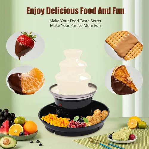 Vista 2 de Máquina de fuente de chocolate de 3 niveles con plato de fruta, fuente de fondue de chocolate para fiestas, entretenimiento en el hogar, diseño