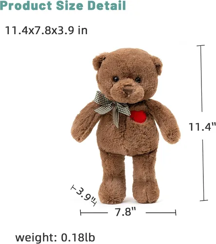 Vista 3 de Oso de Peluche Pequeño de 11.4" con Corazón Lindo Oso de Peluche Marrón Animales de Peluche Suave Oso de Peluche Juguetes de Peluche Regalos