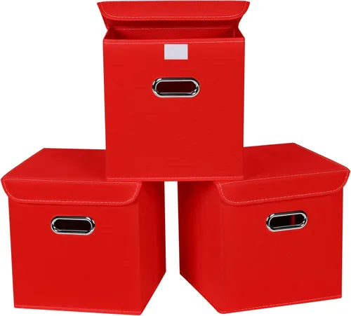 Vista 21 de Organizadores de Armario Contenedores de Almacenamiento de Tela Con Tapas Organizador de Cubo de Almacenamiento Plegable Cesta Con Asas, Cajas