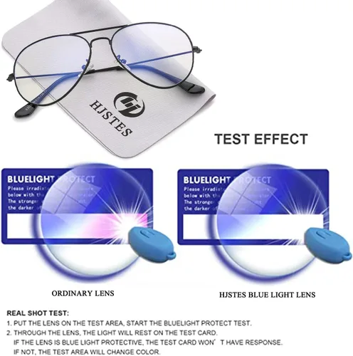 Vista 6 de HJSTES Lentes transparentes de aviador, luz azul, para mujeres y hombres, montura piloto clásica, sin receta
