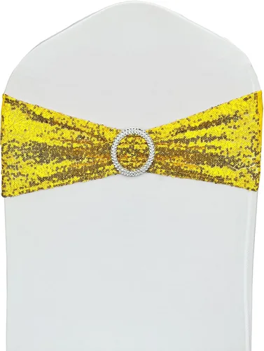 Vista 16 de Bandas para Sillas con Lentejuelas Elásticas Lazos de Spandex Poliéster para Fiestas Hotel Bodas Banquetes Decoración - 6 Piezas Aqua