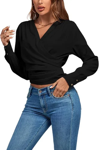 Vista 4 de LYANER Blusa de manga larga con cuello en V para mujer