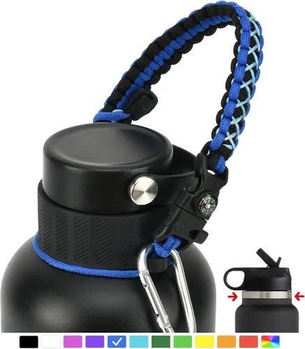 Vista 27 de Asa de cuerda de paracaídas para botellas Hydroflask 2.0 de boca ancha y estándar, con nuevo soporte de anillo de seguridad, 12oz - 64oz
