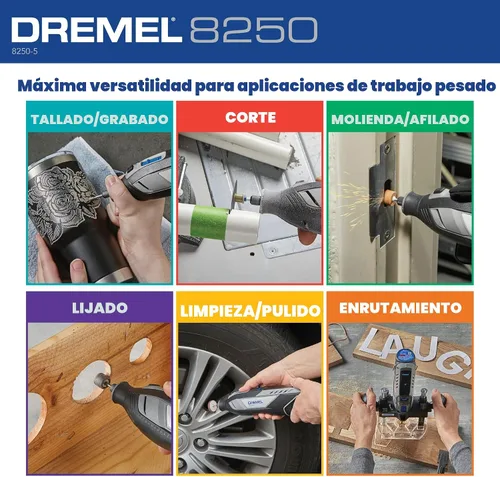 Vista 7 de Dremel 8250-5 Herramienta rotativa inalámbrica de velocidad variable de iones de litio de 12V con motor sin escobillas - 5 accesorios