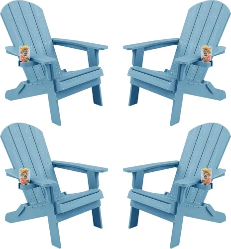 Vista 29 de YEFU Silla Adirondack, silla Adirondack de plástico de gran tamaño, sillas plegables para exteriores con soporte para tazas, silla de césped