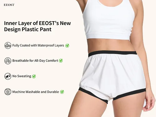 Vista 5 de Pantalones de plástico para mujer, pañales para adultos, pañales de tela impermeable, funda de pañal de goma a prueba de fugas, alternativa