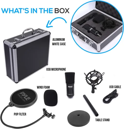 Vista 7 de Pyle Usa - Kit de grabación de podcast de micrófono USB – Micrófono de condensador cardioide de audio con soporte de escritorio y filtro Pop
