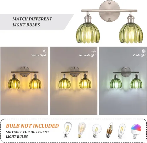 Vista 149 de Shenmoyl Lámparas de baño, lámpara de pared de 2 luces para tocador sobre espejo con pantalla de vidrio tulipán blanco para dormitorio, sala